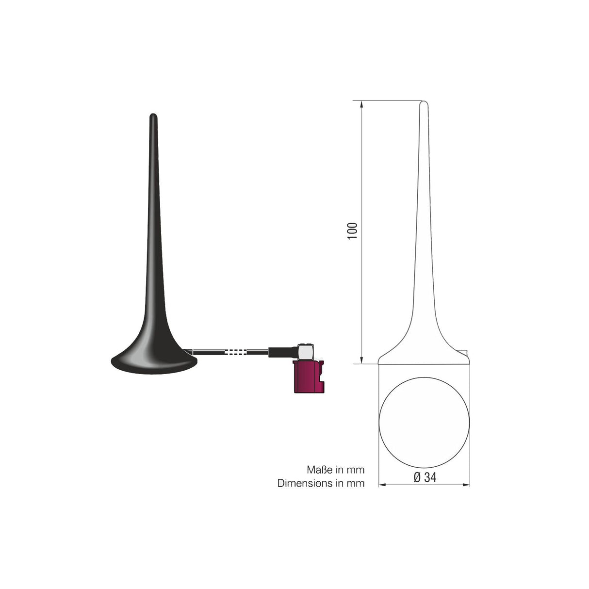 ATTB 3351.04 Magnethaftantenne, 3G/2G/868 MHz, 2,6 m RG 174, FAKRA (f) - D - mySmartShop.de