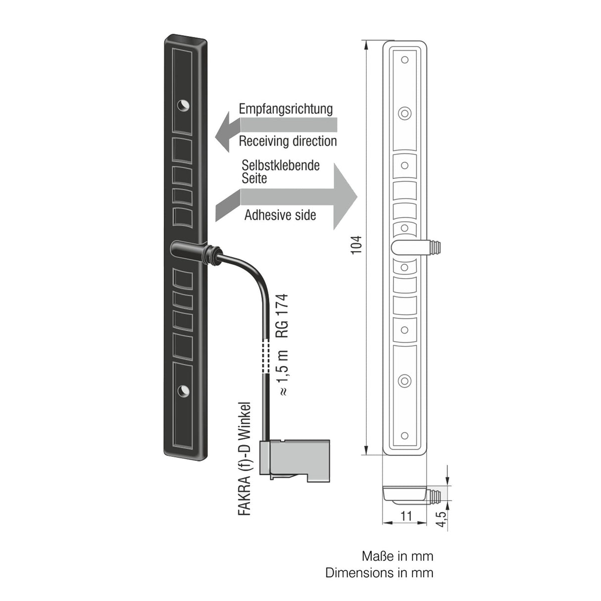 ATTB 4467.01 Klebeantenne, 4G/3G/2G/868 MHz/WLAN, 1,5 m RG174, FAKRA (f) - D - mySmartShop.de