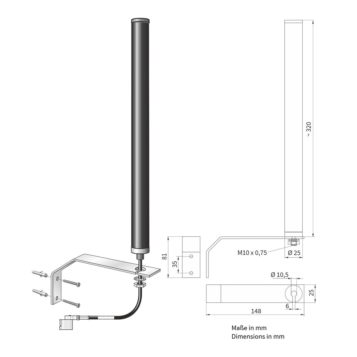 ATTB 4930.04 Stationsantenne, 450 MHz, inkl. Halterung, 1,5 m DACAR 302, FAKRA (f) - Z Winkel - mySmartShop.de