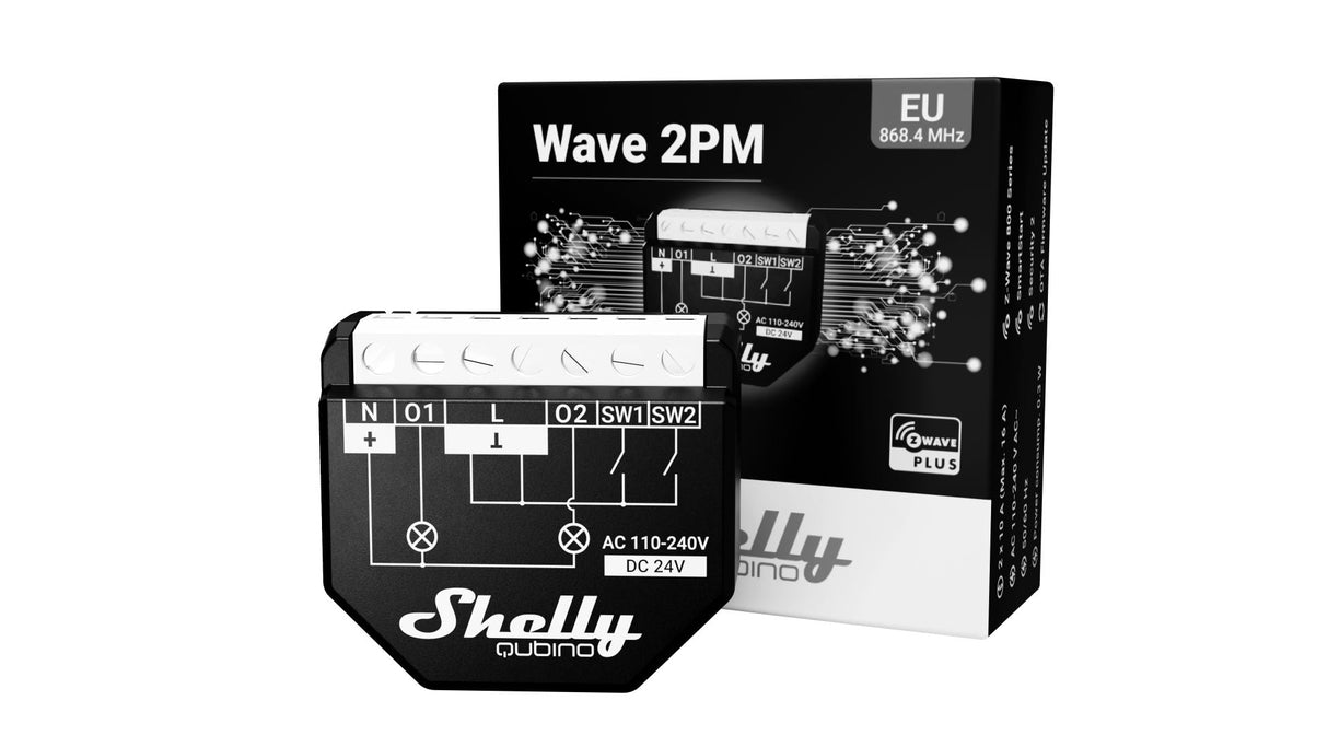 Shelly Qubino Wave 2PM - Relais - Z - Wave - Smart Home - Kompatibel mit Z - Wave Smart Home Produkten - mySmartShop.de
