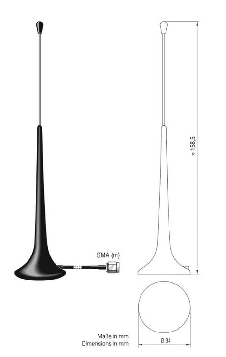 ATTB 3342.02 Magnethaftantenne - 450 MHz, SMA (m), 2,5 m RG174 - mySmartShop.de