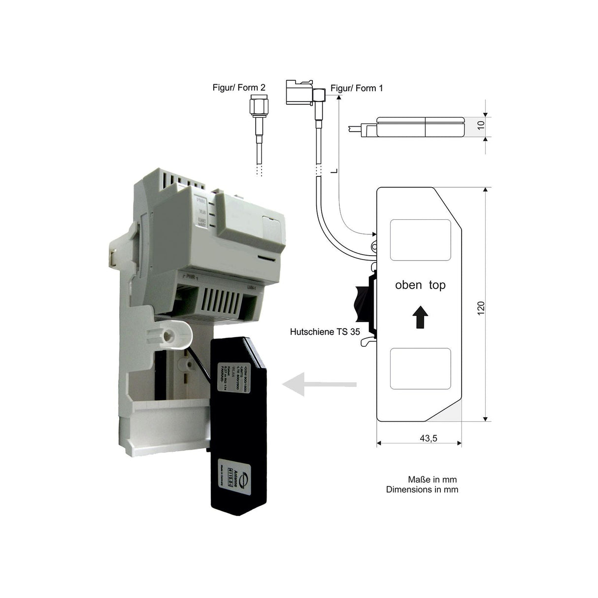 ATTB 4115.02 Hutschienen - Antenne, 4G/3G/2G/868 MHz/WLAN, 0,23 m RG174, FAKRA (f) - C 360° - mySmartShop.de