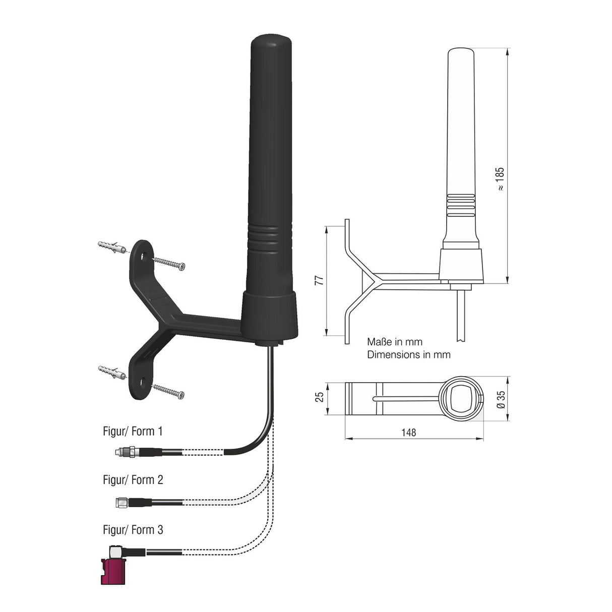 ATTB 4940.05 Stationsantenne, 4G/3G/2G/868 MHz/WLAN, inkl. Winkel, 5,0 m DACAR 302, FAKRA(f) - D 90° - mySmartShop.de